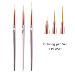 3pcSset acrílico francês listra unhas linha de pintura de pintura caneta 3d dicas manicure desenho esbelto