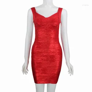 Casual Dresses Women Sexy Backless Red Golden Metallic Rayon Bandage Dress Party Club Wear