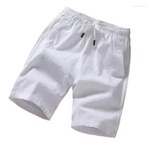 Men's Shorts Men Slim Fit 2024 Summer Cotton Linen Knee Length Breathable Male Clothing Pure Straight Big Size M-6XL 7XL White