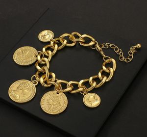 Charm Bracelets Bangel Link Flashbuy Large Gold Punk Chain Coins Persönlichkeit Vintage Porträt für Frauen Mode Schmuck Accessorie1736260