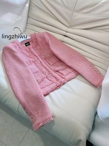 Kvinnors jackor lingzhiwusis tweed coat franska rosa tofs yttre kläder damer söt elegant chic topp kvinna ankomst