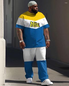 Herrspårar Biggmans L-9XL Plus Size T-shirt Set Street Vitality ColorBlock Trevligt brevtryck stort kostym