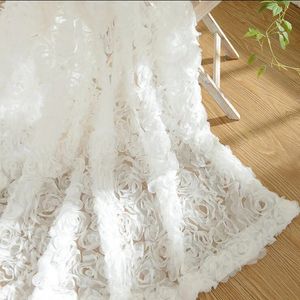 Korean Creative White Lace 3D Rose Curtain Voile CustomWindow Screens For Marriage Living Room Bedroom French Window Tende 240429