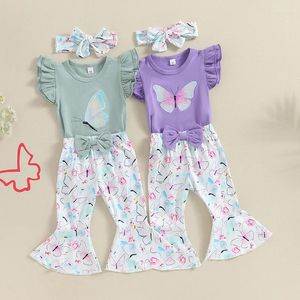 Clothing Sets Pudcoco Infant Baby Girls Summer Outfit Sleeve Butterfly Print Romper With Flare Pants And Headband 0-18M