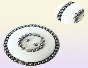 10mm South Sea Dark gray Shell Pearl Necklace BraceletEarring Set2920927