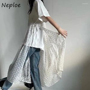 Casual Dresses Neploe 2024 Spring See Through Mesh Dress for Women Slim midja Lace Up Camisole Y2K Sleeveless Vestidos Mujer