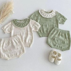 Zestawy odzieży Przyjazd Born Girl Zestaw miękki oddychany pusty dziewczyny TEE Bloomer 2pcs dzianinowe topy i szorty garnitur