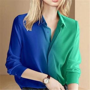 Women's Polos Fashion Woman Blouses Gradient Color Long Sleeves Shirts Spring Autumn Loose Tops OL Business Wear Work Female Clothing