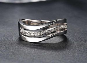 Wedding Rings VAGZEB Fashion Contracted Office Lady Finger Silver Color Wave Shape Shine CZ Stone Simple Daily Wear Party Women Je4202244