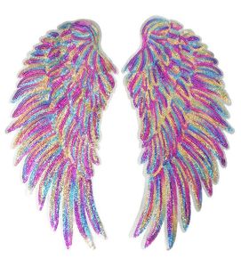 Gold Silver Rainbow Sequin Feather Angel Wings Sew Iron on Patches 33cm för klänning Jeans Skjorta DIY -applikationer Decoration1574776