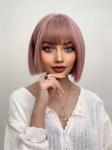 High temperature resistant chemical fiber wig pink short hair European and American fashion casual Halloween costume