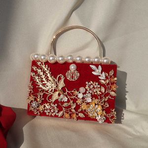 Borsa da sera in stile cinese sacca fatta a mano per sacca da sposa da donna sposa portata in velluto in bocca rossa in bocca