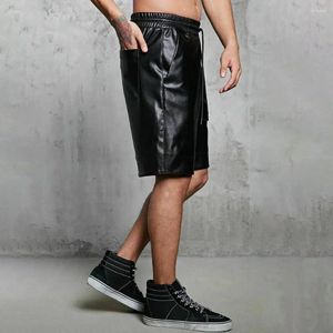 Shorts maschile uomini regolabili in pelle finta coulbo con tasche gamba larga streetwear estate per vita elastica