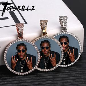 Medallions de memória PO personalizados colar de pendente sólido com jóias de hip -hop de tenis Correntes de zircão cúbico personalizado Presente 240418
