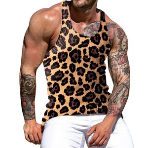 Män abstrakt leopard tryck ärmlös tank toppar västar fitness gym muskel kroppsbyggande sport träning väst manskläder 240429