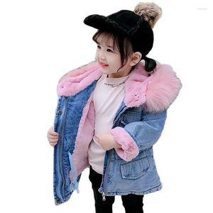 Jackets Winter Toddler Girl Denim Jacket Plus Velvet Fur Hooded Warm Girls Outerwear Parka Coat Baby Thick Coats Kids Clothes 2-7 Years