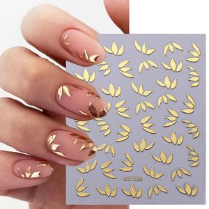 Metal Simple Leaf Nail Art Stickers Elegant Flower Rose Gold Silver Mirror Mönster Holografisk charm Petal Manikyrdekor Folier 240430