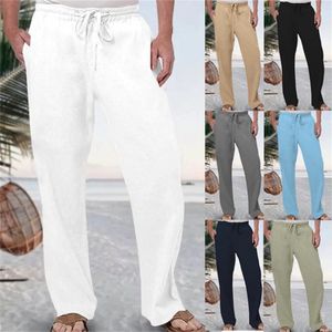 Herren Baumwollwäsche Lange Hosen Sommer Feste Farbe atmungsaktive Hose Mann lässig elastische elastische Taille Harajuku Trous 240429