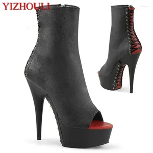 Dance Shoes 15cm High Heel Ankle Boots Open-toe Pole Dancing Practice Stiletto Heels Cross Lace-up Soles Sexy