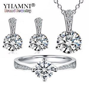 yhamni yhamni 925スターリングシルバージュエリーセット6mm 1 ct cz diamantネックレスイヤリングセット女性用ブライダルジュエリーセットTZP0179740877