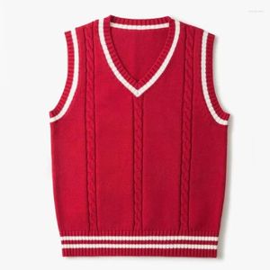 Men's Vests Striped White Knitted Sweaters For Men Blue Sleeveless Man Clothes V Neck Vest Red Waistcoat Jumpers Sweat-shirt Cigaret Cotton