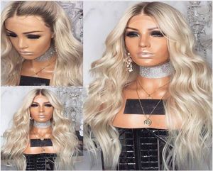Long Body Wave Heat Resistant Synthetic Lace Front Wigs With Baby Hair 180 Density Platinum Blonde Wig 24Inch Ombre Wigs For Blac2610076