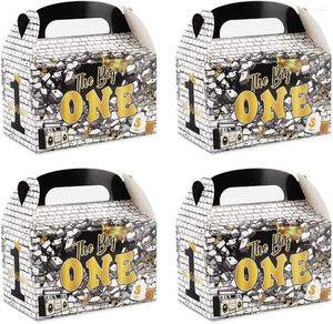 ギフトラップThe Notorious One Birthday Party Decor Black Gold 1st Treat Boxes Handle Hip Hop Candy Cake 24pcs