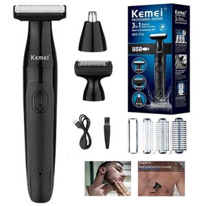 Kemei 3in1 Electric shaver for men wet dry electric razor facial beard body trimmer rechargeable ball pubic hair 240420