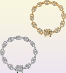 Link marino oro 14K CZ Bling Bling Braccialetti 9mm Larghezza 7 pollici 8 pollici CZ a catena di collegamento Bracciale per uomini Donne283R3692263