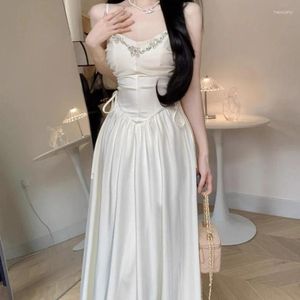 Casual Dresses Houzhou Elegant Evening Party For Women White Long Sleeveless Bodycone Dress Korean Midi Vintage Sweet Chic