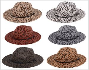 NEW Leopard print Jazz hat Fashion felt top hat men women flat brim wide brim hat couple hats Panama Caps 6 colors7267244