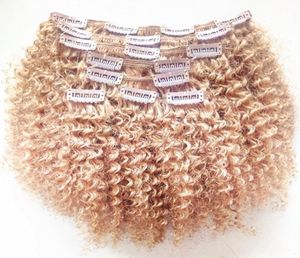 New Brazilian Clip In Human Virgin Kinky Curly Hair Extensions Remy Blonde 27 Clip In Hair Extensions 120g One Set6797323