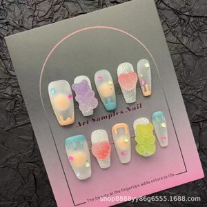 Сладкие фальшивые ногти Y2K Dopamine Bear Gummymade Wearmade Cute Sugar Nail Art Съемные пятна 240419