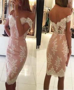 Off the Shoulder Lace Nude Short Homecoming Dress Graduation Dresses Mante Short Prom Dresses2334957