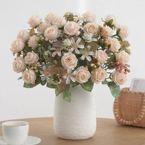 Decorativa Flores de Manutenção de Manutenção Sem Manutenção Ramo Rosa Elegante com STEM para Decoração de Festa de Casamento em Casa 6 Cabeça Faux Indoor