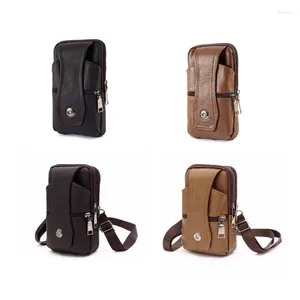 Taillenbeutel Mehrzweck-Crossbody-Tasche Männer PU Leder Telefon Beutelgürtel Anti-Diebstahl Reißverschluss Casual Schulterpackung