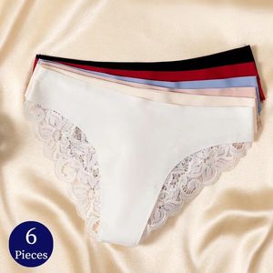 Women's Panties 6PCS/Set Sweet Lace Underwear Breathable Silk Satin Briefs Sexy Lingerie Soft Comfortable Woman Underpants