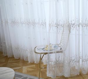 White Korean Embroidered Tulle Curtain for Living Room Blue Sheer Curtain For Bedroom Window Drapes 40 LJ2012245435256