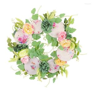 Decorative Flowers AFBC Wreath For Front Door All Season Leaves Indoor Outdoor Farmhouse Home Porch Wall Window Festival Wedding Deco