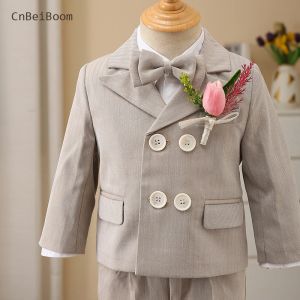 vestidos terno de menino vestido de noiva de bebê outono de meninos bonitos casaco+colete+calça+arco+corsagem aniversarial infantil flor de menina de roupas de roupa