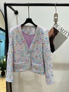 Kvinnorjackor 2024SS Spring Autumn Luxury Women Sequined V Neck Tweed Jacket Pälsrock för damer GDNZ 3.28