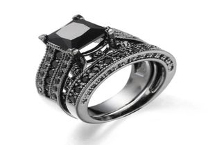 Women Rings Big Black Blue stone Fashion Wedding Ring Sets Engagement Promise bague femme Europe fashion twoinone rings80891293893920