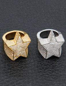 Men039s Fashion Copper Gold Color Plated Ring Exaggerate High Quality Iced Out Cz Stone Star Shape Ring Jewelry1351963