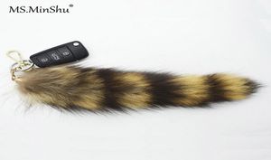 Keychain de cauda de peles natural, raccoo raccoon cauda de cor natural de cor natural de pompom Keychain Saco Charm Fox Fur Tail Charm2153873