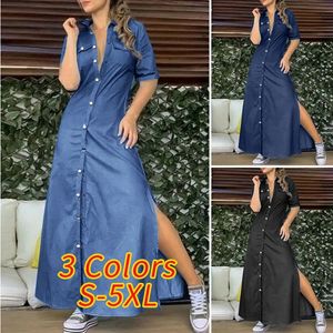 Womens Plus Size Denim Dress Solid Color 1357