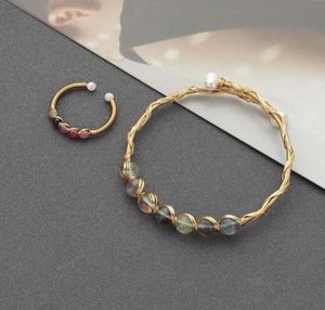 Earrings Necklace Jewelry Metal Wire Wrap Gold Plated Bangle Crystal Stone Bead Cuff Tourmaline Ring Fluorite Bracelet For Women6083041