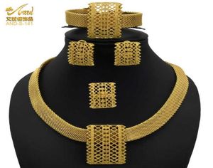 Smycken lyxkedja halsband afrikanska smycken set 24k dubai guldfärg indisk arabiska bröllopssamling set örhänge för kvinnor h102500454