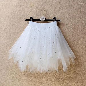 Skirts Women Skirt Summer Irregular Tulle Short Star Sequins High Waist A-line Mini Black White Evening Nigth Party Sexy