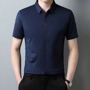 Ice Silk Summer Non Ironing Short For Seamless Breathable Quick Drying Shirt, Elastic Half Sleeved Men's Business Shirt