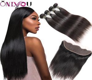 Onlyou hårförsäljare brasilianska raka kroppsvåg 4 buntar med frontala öron till örat obearbetade jungfruliga hårförlängningar Human hår B3060816